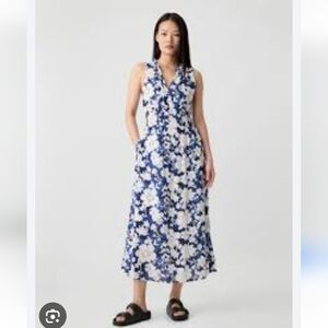GAP Cotton Blend Blue and White Floral Midi Dress